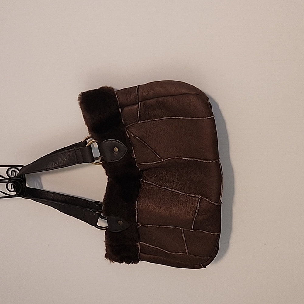 Vintage Green Hills Soft Faux Leather With Fur Rim Clutch Purse